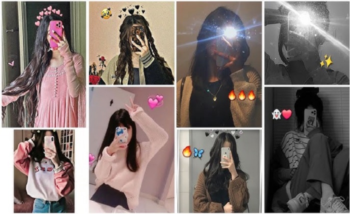girl poses stylish mirror selfie dp